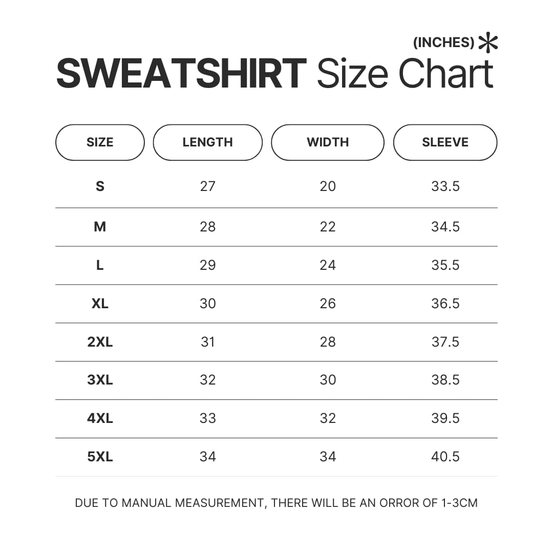 Sweatshirt Size Chart - Burzum Store